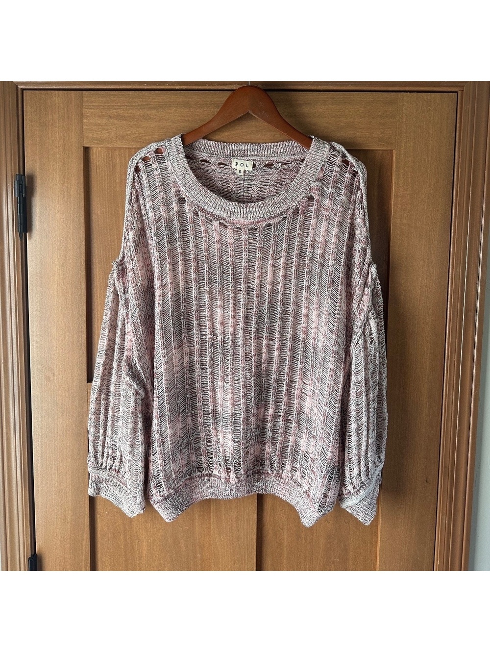 NWOT POL Open Knit Balloon Sleeve Oversized Sweater in Rose Women’s Small